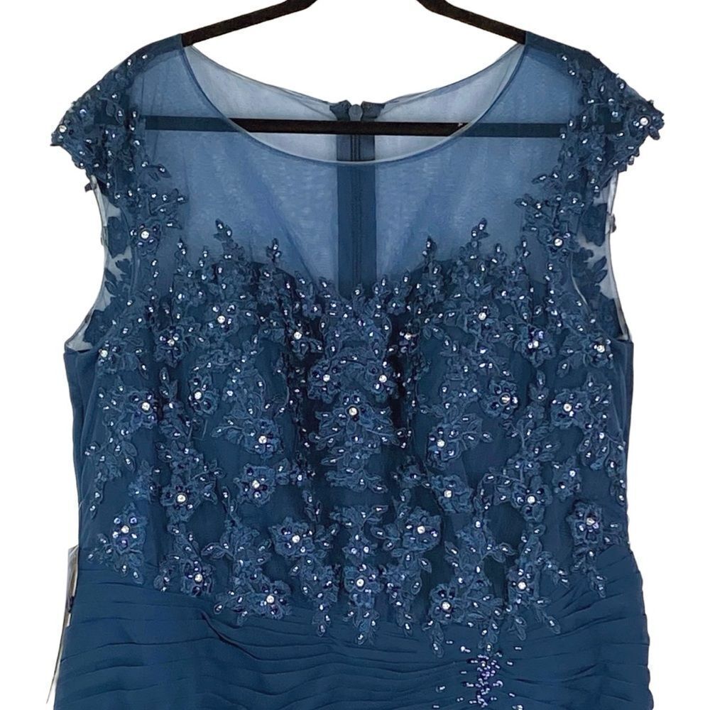 Azazie Libby A-Line Scoop Sequins Chiffon Dress Sz 20 Dark Navy Wedding - Picture 5 of 16